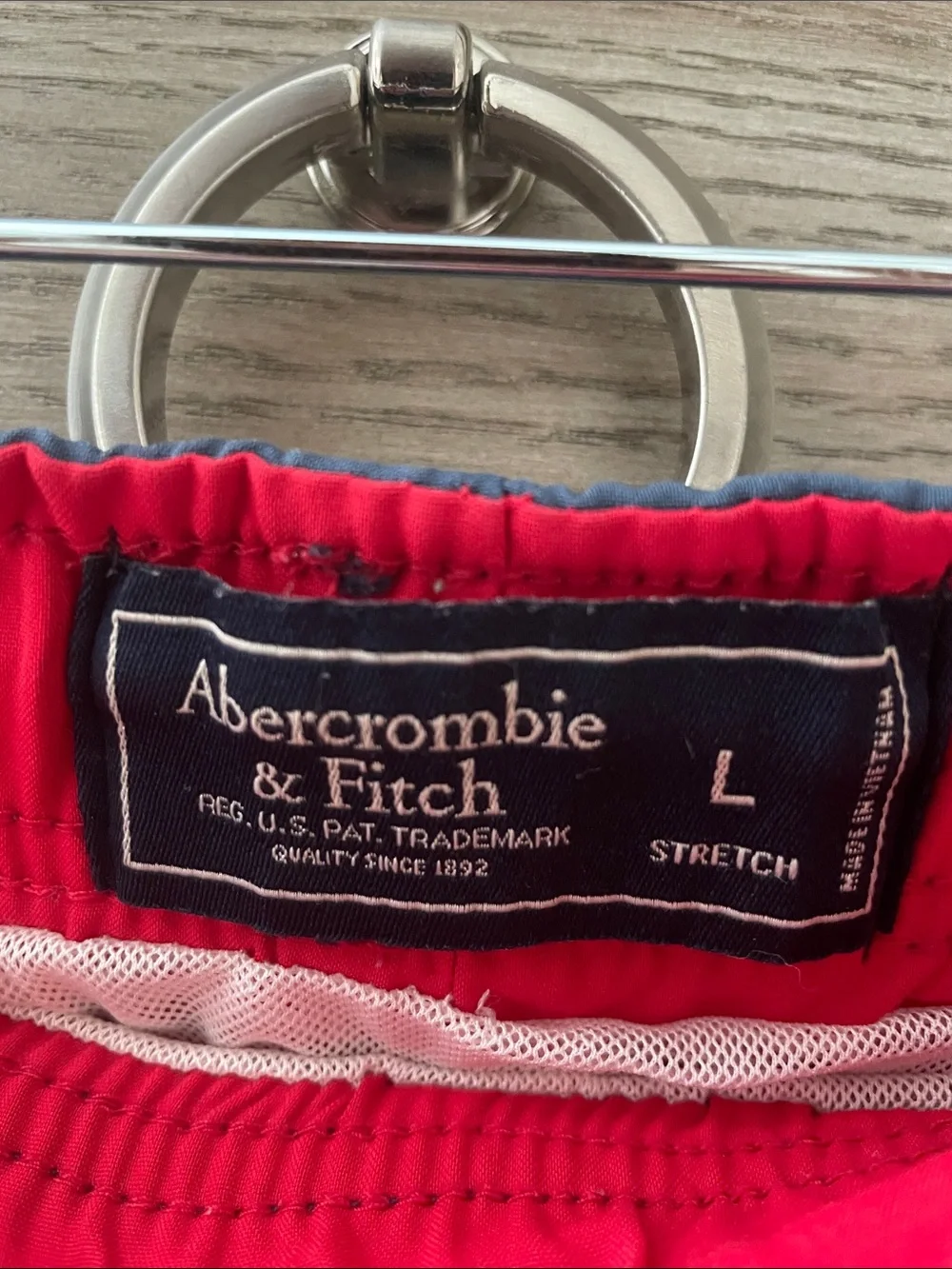 Abercrombie and Fitch Red Swim Trunks with Navy Waistband